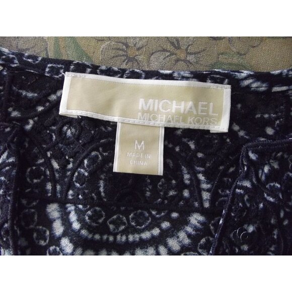 Michael Kors Tunic Blouse Womens Size Medium blue sequin geometric print v-neck - Picture 3 of 11
